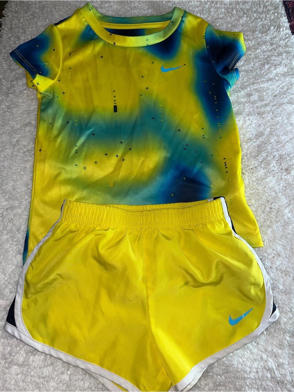 Nike Bright Yellow & Blue Kids Athletic Shorts Set